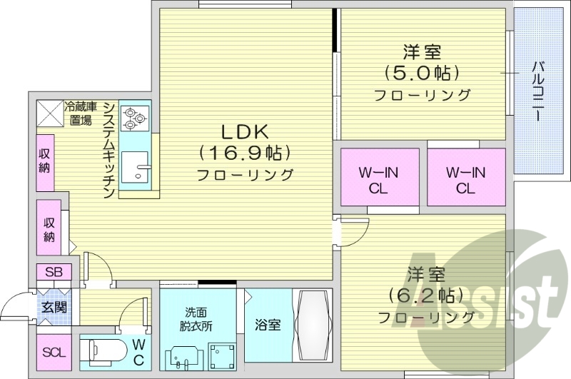 2LDK、エアコン、都市ガス、追い焚き、浴室乾燥機