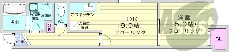 1LDK、独立洗面台、灯油暖房、モニタ付インターホン