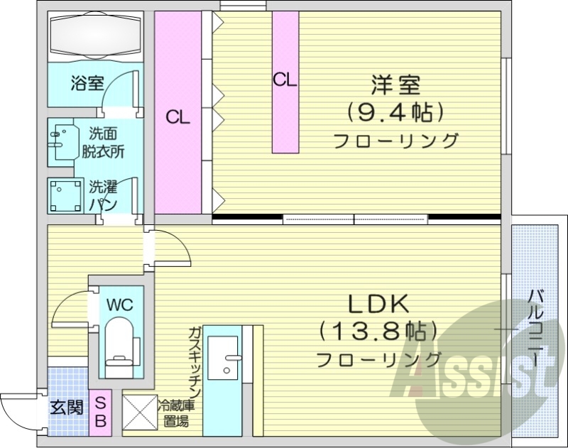 1LDK、収納、洗濯機置場、灯油暖房、オートロック