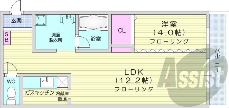 1LDK、バルコニー、独立洗面台、バストイレ別