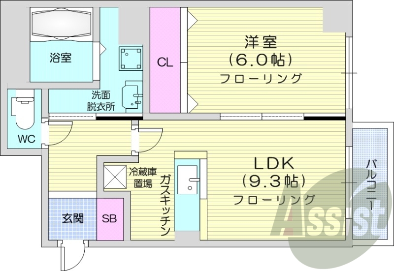 １LDK、エアコン、オートロック、都市ガス、バストイレ別
