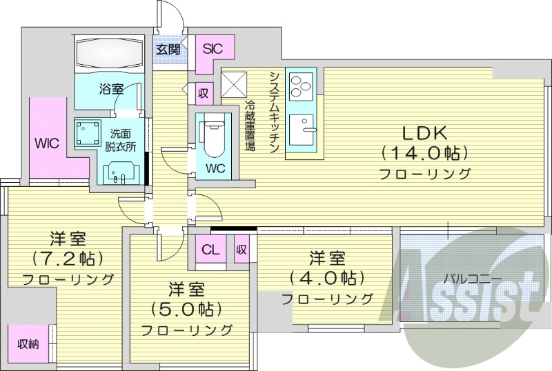 4LDK、都市ガス、追い焚き、床暖房、システムキッチン
