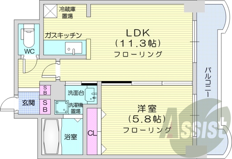 1LDK、バストイレ別、オートロック、ペット可