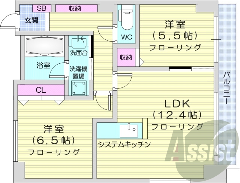 2LDK、クローゼット、床暖房、浴室乾燥機、ウォシュレット