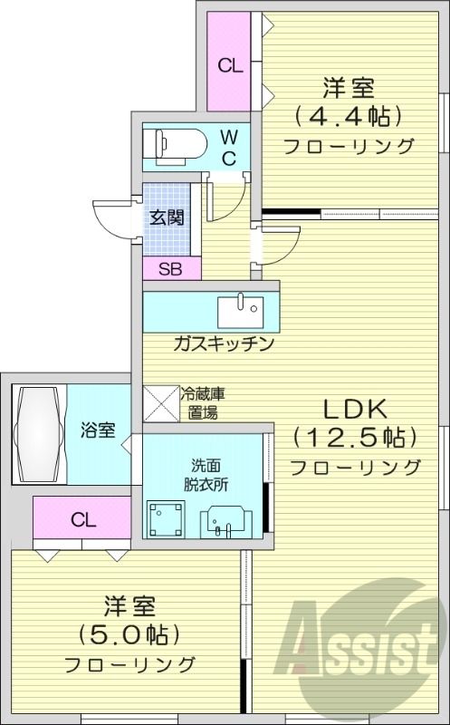 2LDK、エアコン、都市ガス、ネット無料