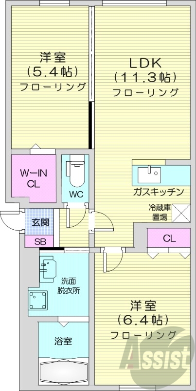 2LDK、エアコン、都市ガス、ネット無料