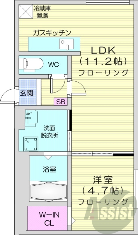 1LDK、エアコン、都市ガス、ネット無料