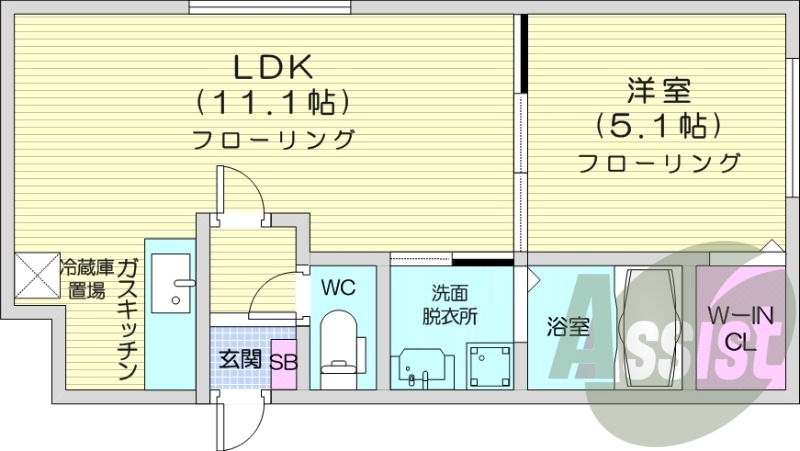 1LDK、エアコン、都市ガス、ネット無料