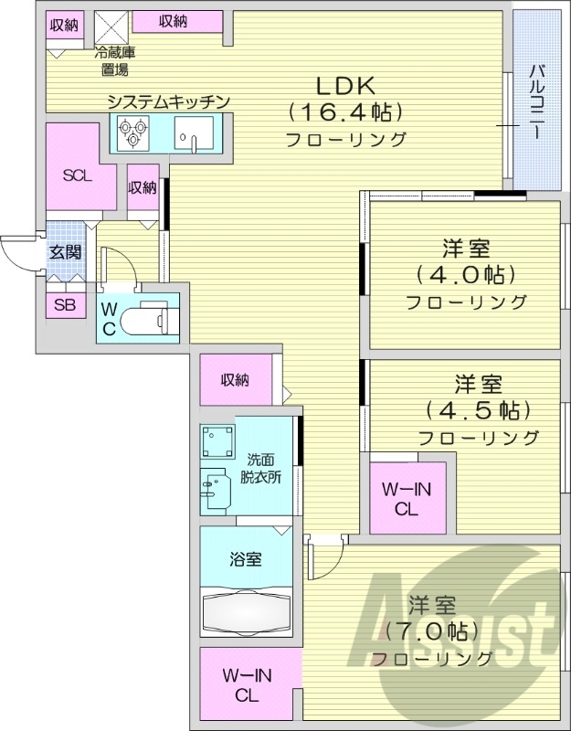 3ＬＤＫ、エアコン、都市ガス、追い焚き、ネット無料