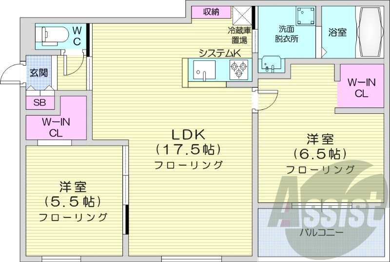 2LDK、都市ガス、エアコン、浴室乾燥機、追い焚き