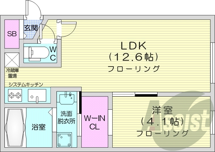 1LDK、エアコン、都市ガス、ペット飼育可