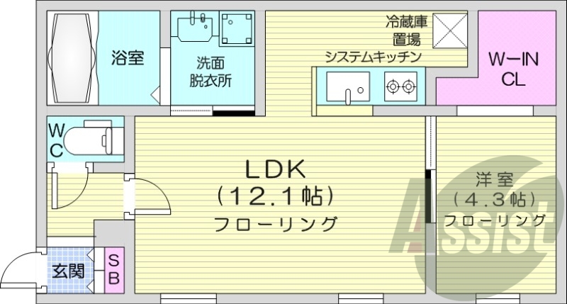 1LDK、エアコン、都市ガス、ペット飼育可
