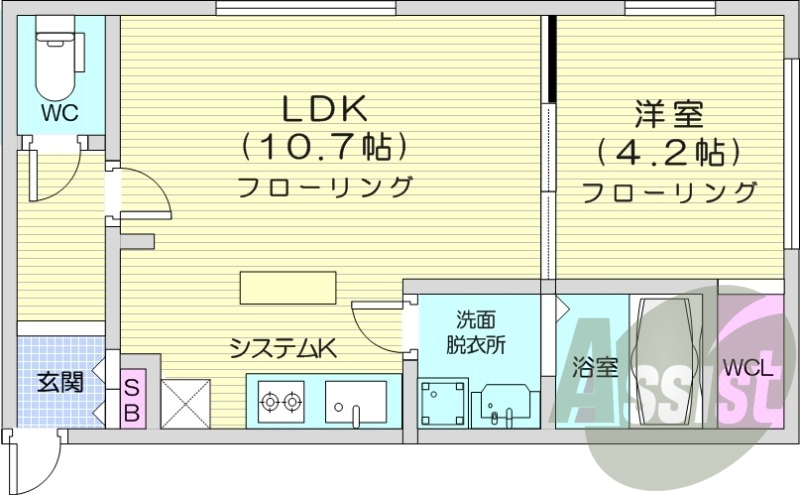 1LDK、エアコン、システムキッチン、灯油暖房