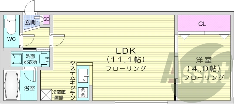 1LDK、エアコン、都市ガス、ペット飼育可