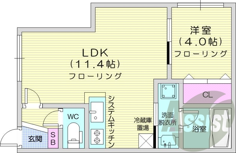 1LDK、エアコン、都市ガス、ペット飼育可