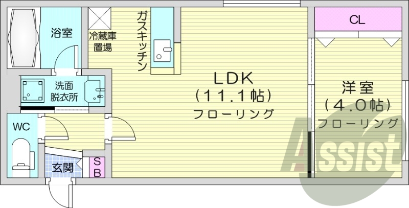 1LDK、エアコン、都市ガス、ペット飼育可