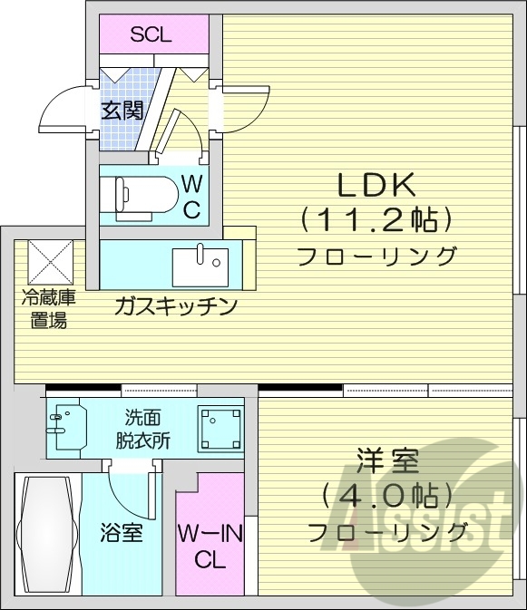 1LDK、エアコン、都市ガス、ペット飼育可