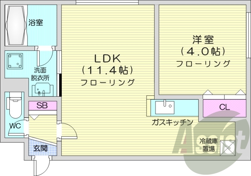1LDK、エアコン、都市ガス、ペット飼育可