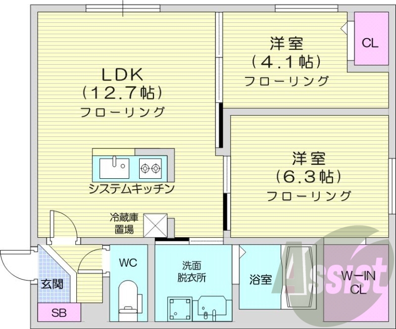 2LDK、エアコン、都市ガス、ネット無料