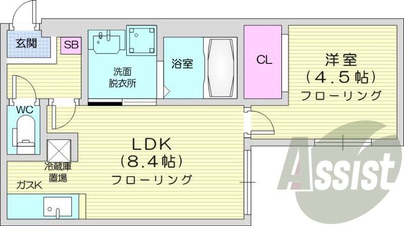 1LDK、エアコン、都市ガス、ネット無料