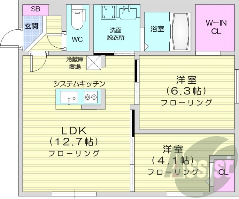 2LDK、エアコン、都市ガス、ネット無料