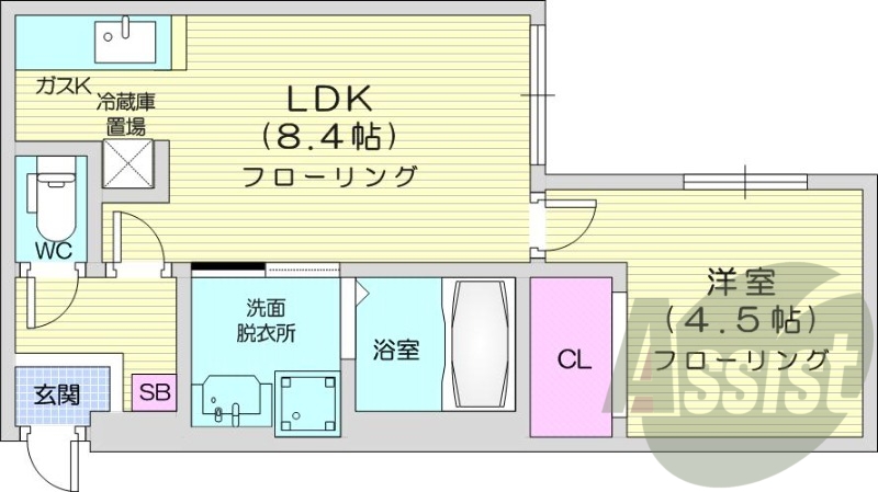 1LDK、エアコン、都市ガス、ネット無料