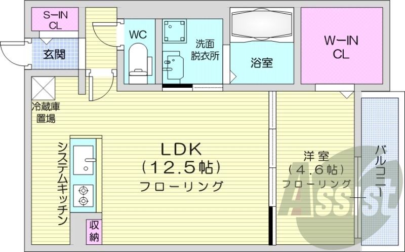 1LDK、都市ガス、エアコン、システムキッチン
