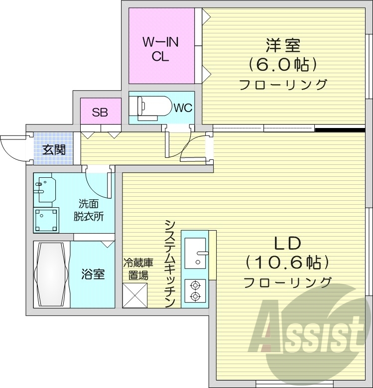 1LDK、都市ガス、システムキッチン、エアコン