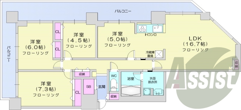 4LDK、追い焚き、浴室乾燥機、都市ガス