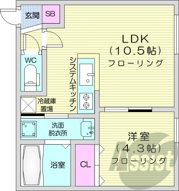 1LDK、エアコン、システムキッチン、ネット無料