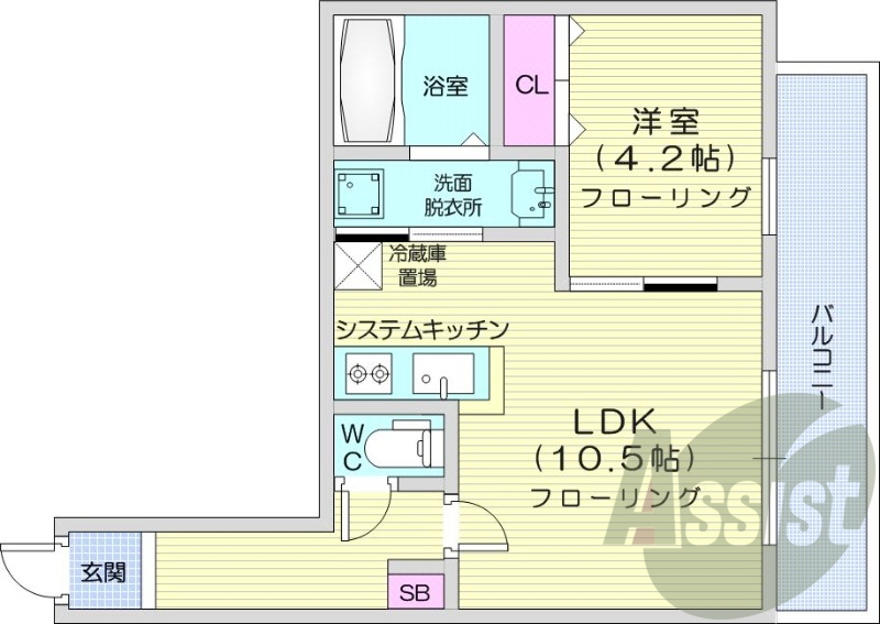1LDK、エアコン、システムキッチン、ネット無料