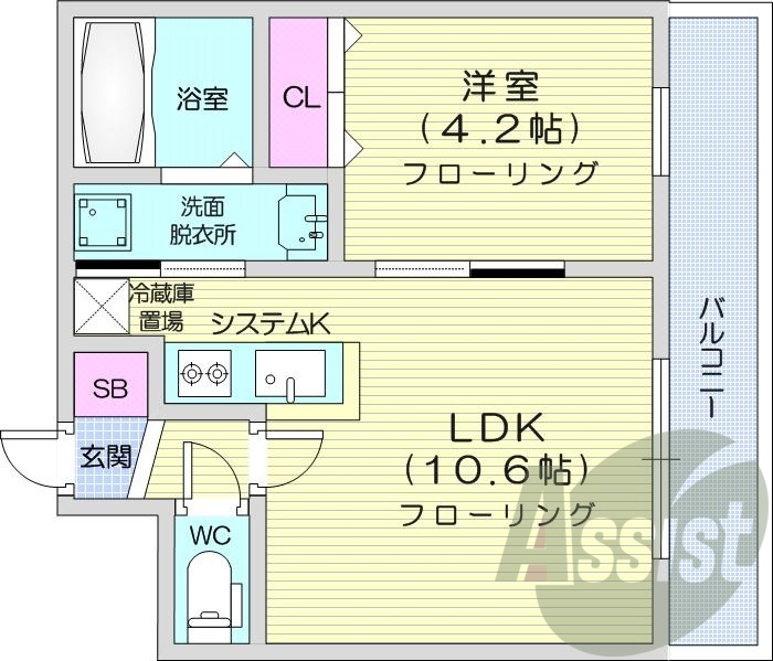 1LDK、エアコン、システムキッチン、ネット無料