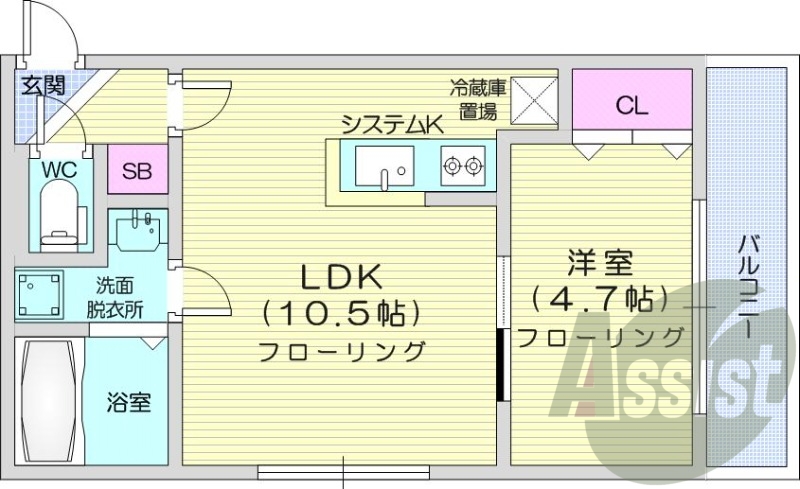 1LDK、エアコン、システムキッチン、ネット無料