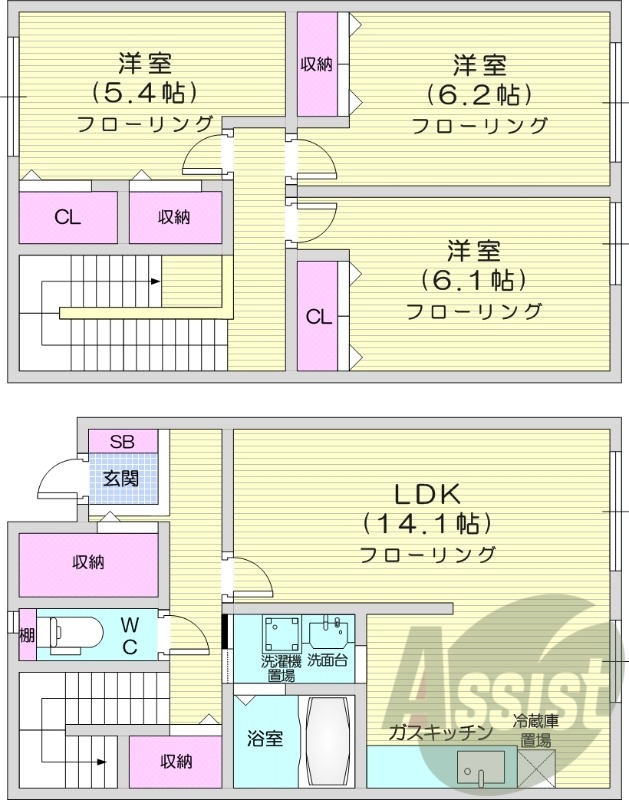 ３LDK、エアコン、灯油給湯、灯油暖房、TVインターホン