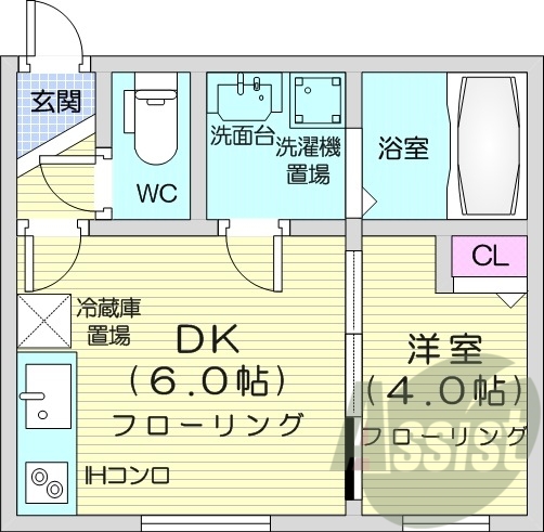 1DK、温水洗浄便座、トランクルーム、洗髪洗面化粧台