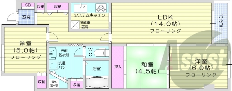 3LDK、分譲マンション、システムキッチン