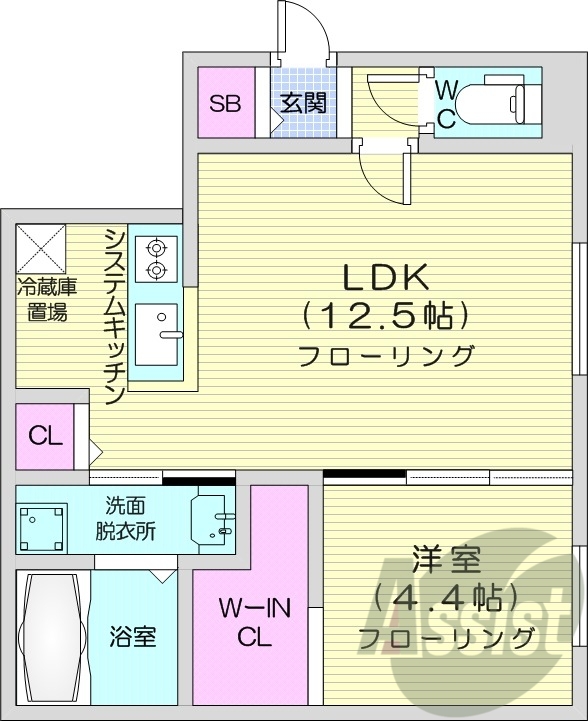1LDK、エアコン、都市ガス、システムキッチン