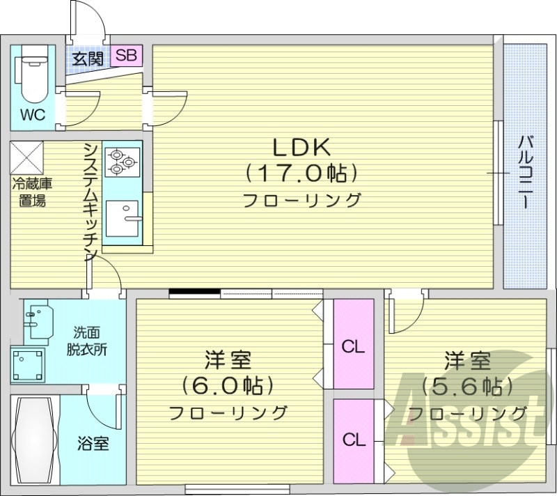 2LDK、都市ガス、エアコン、ガス暖房、ネット無料