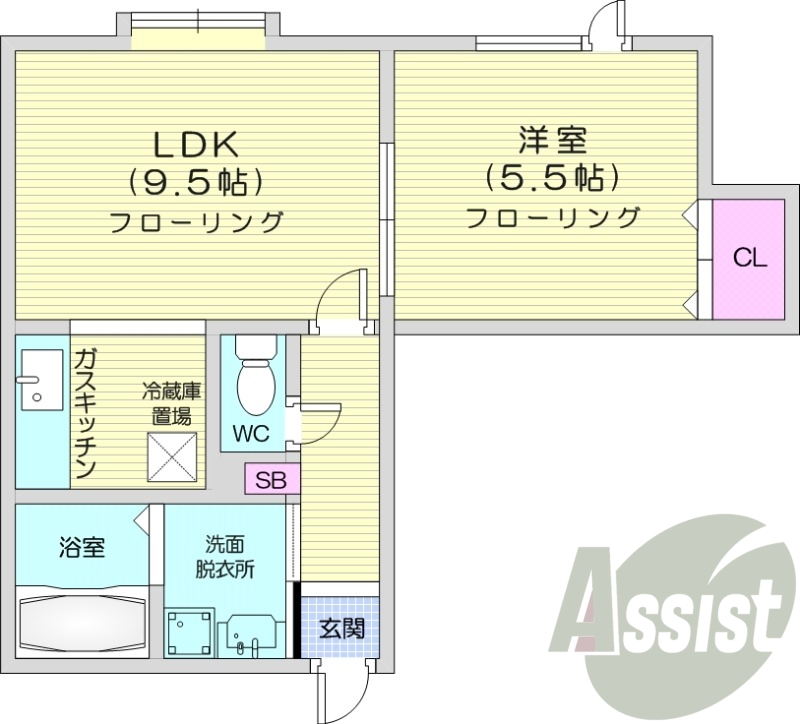 1LDK、トランクルーム、独立洗面台、エアコン