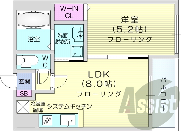 1LDK、オートロック、エアコン、電気暖房
