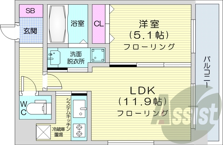 1LDK、オートロック、エアコン、カウンターキッチン