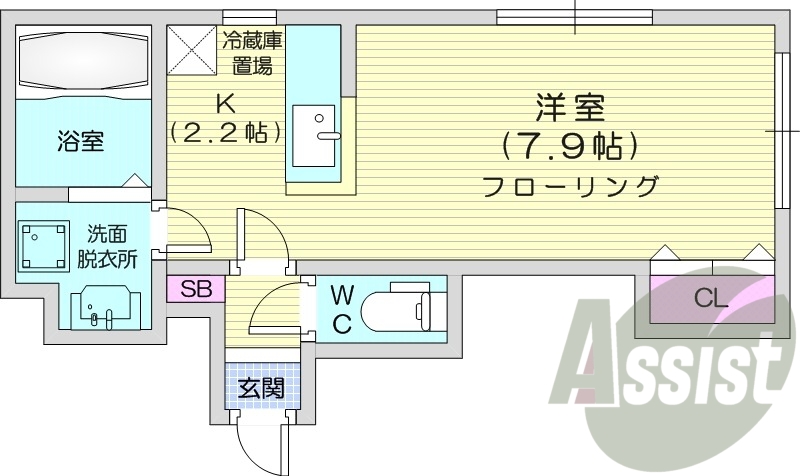 1K、対面キッチン、エアコン、シャワートイレ、灯油暖房