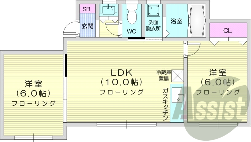 2LDK、システムキッチン、トランクルーム、灯油暖房