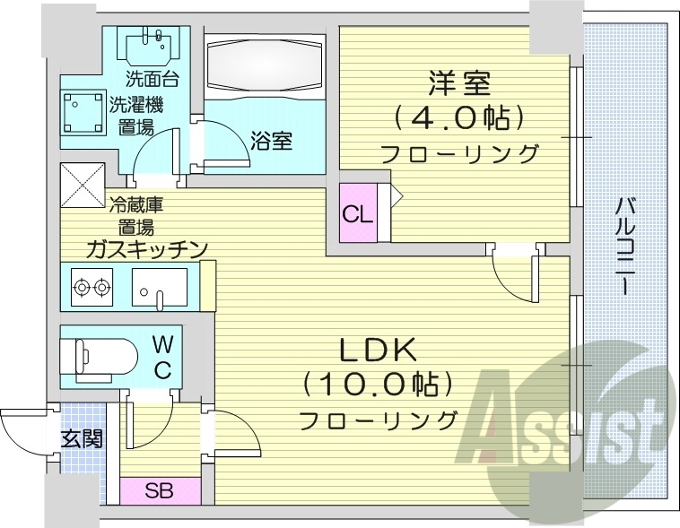 1LDK、都市ガス、オートロック、エレベーター