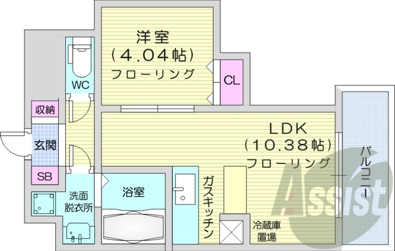 1LDK、オートロック、浴室乾燥機、インターネット無料