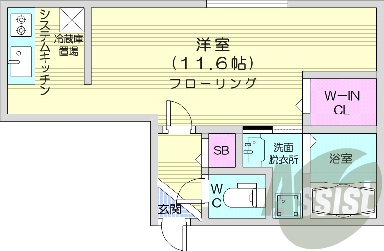 1K、エアコン、都市ガス、ペット飼育可能