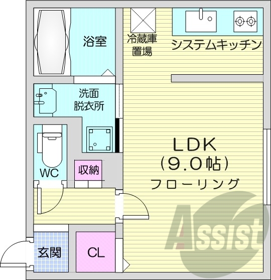 1K、エアコン、都市ガス、ペット飼育可能