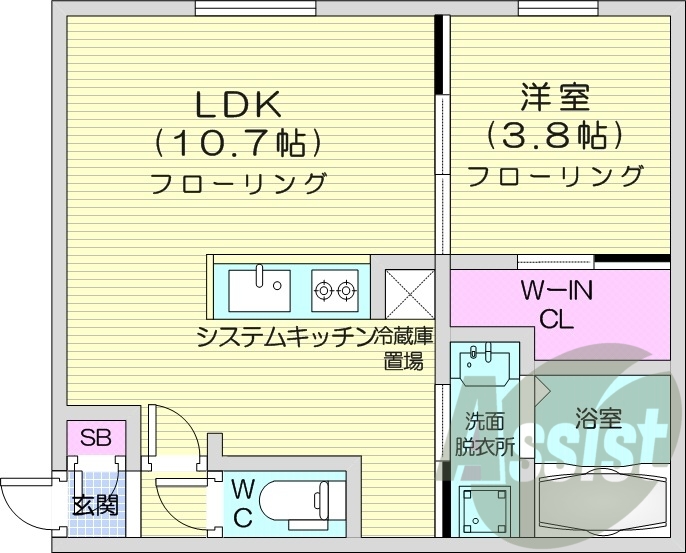 1LDK、エアコン、都市ガス、ペット飼育可能
