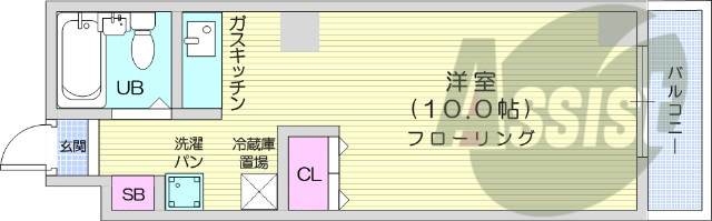 1R、モニターホン、都市ガス、ガス暖房、エアコン