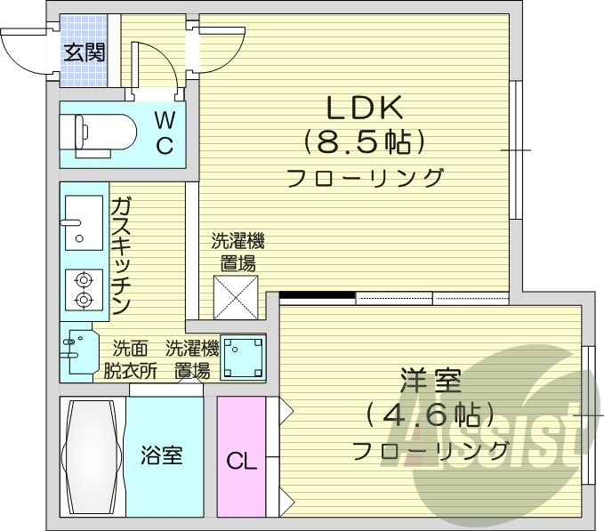 1LDK、都市ガス、灯油暖房、エアコン、インターホン